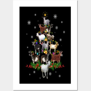 Goat Christmas Tree Lights Goat Lovers Happy Winter Holiday Posters and Art